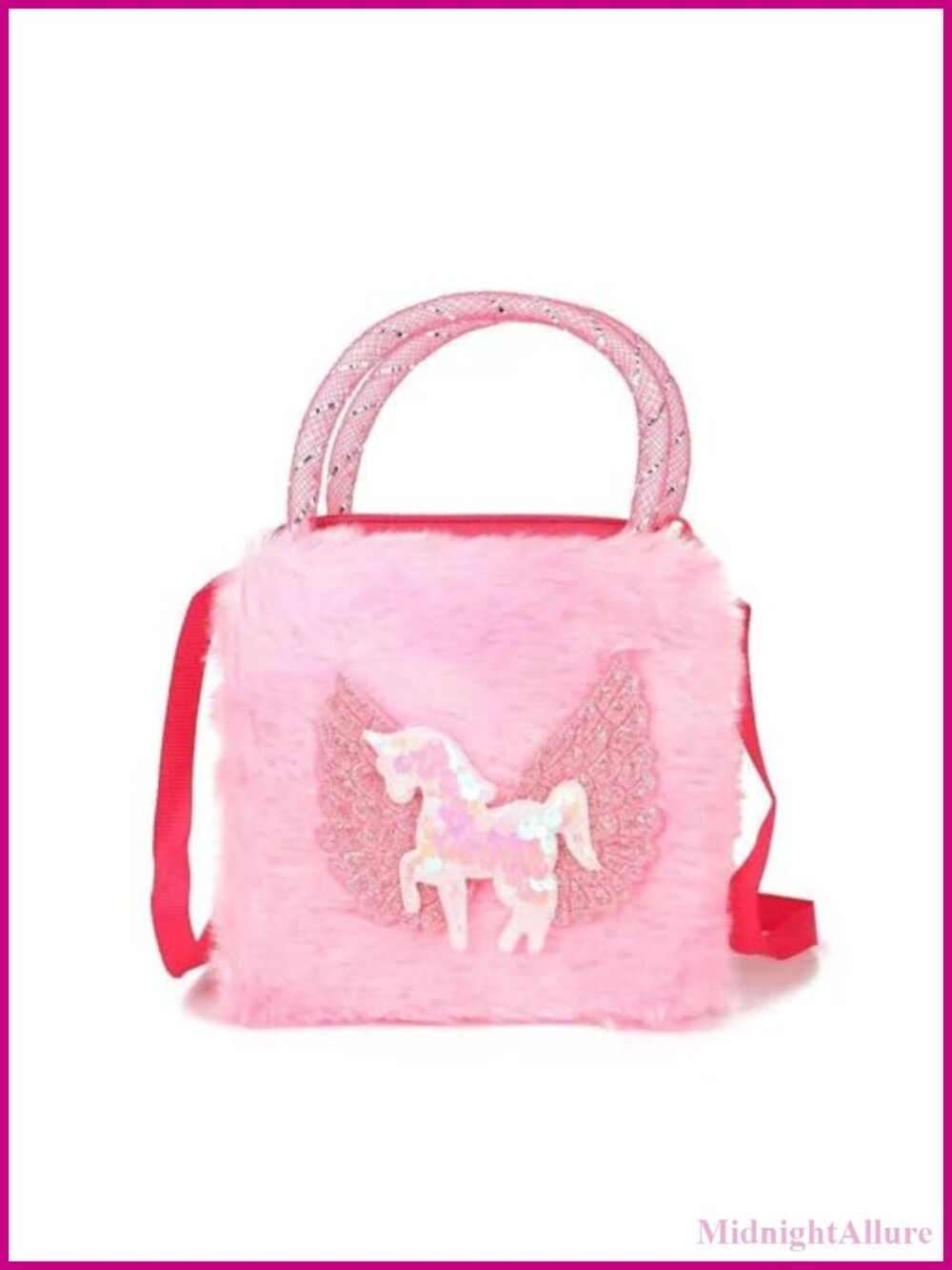 Unicorn Plush Purse Fluffy Rainbow Crossbody Bag Sequin Pegasus Kids Handbag